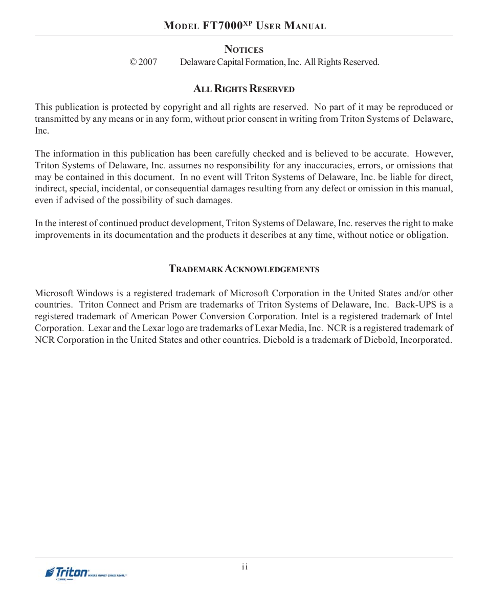 Ft7000 | Triton FT7000XP User Manual User Manual | Page 2 / 222
