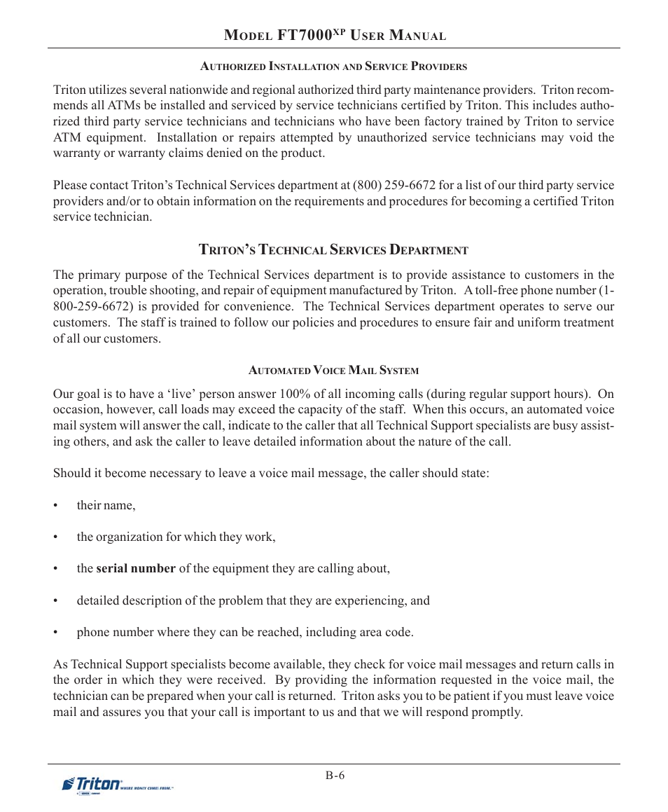 Ft7000 | Triton FT7000XP User Manual User Manual | Page 206 / 222