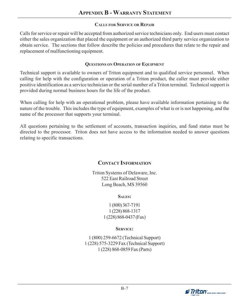 B - w | Triton FT7000XP User Manual User Manual | Page 207 / 222
