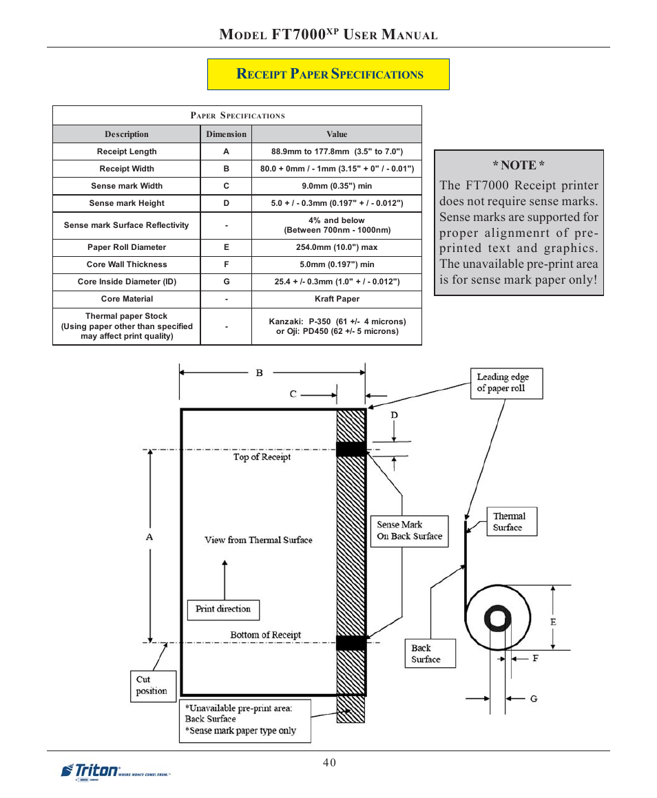 Ft7000, Odel, Anual | Eceipt, Aper, Pecifications | Triton FT7000XP User Manual User Manual | Page 50 / 222