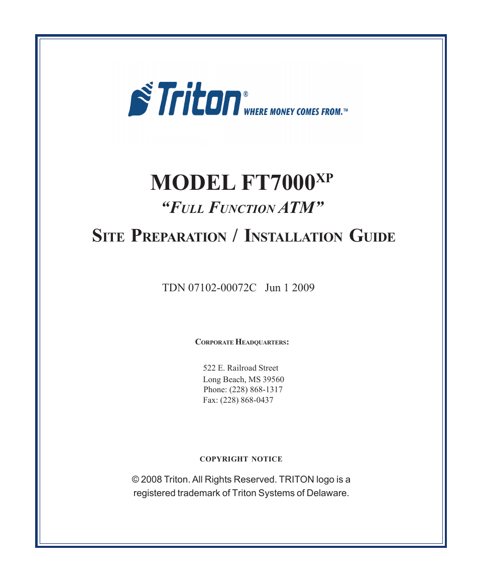 Triton FT7000XP Installation Manual User Manual | 59 pages