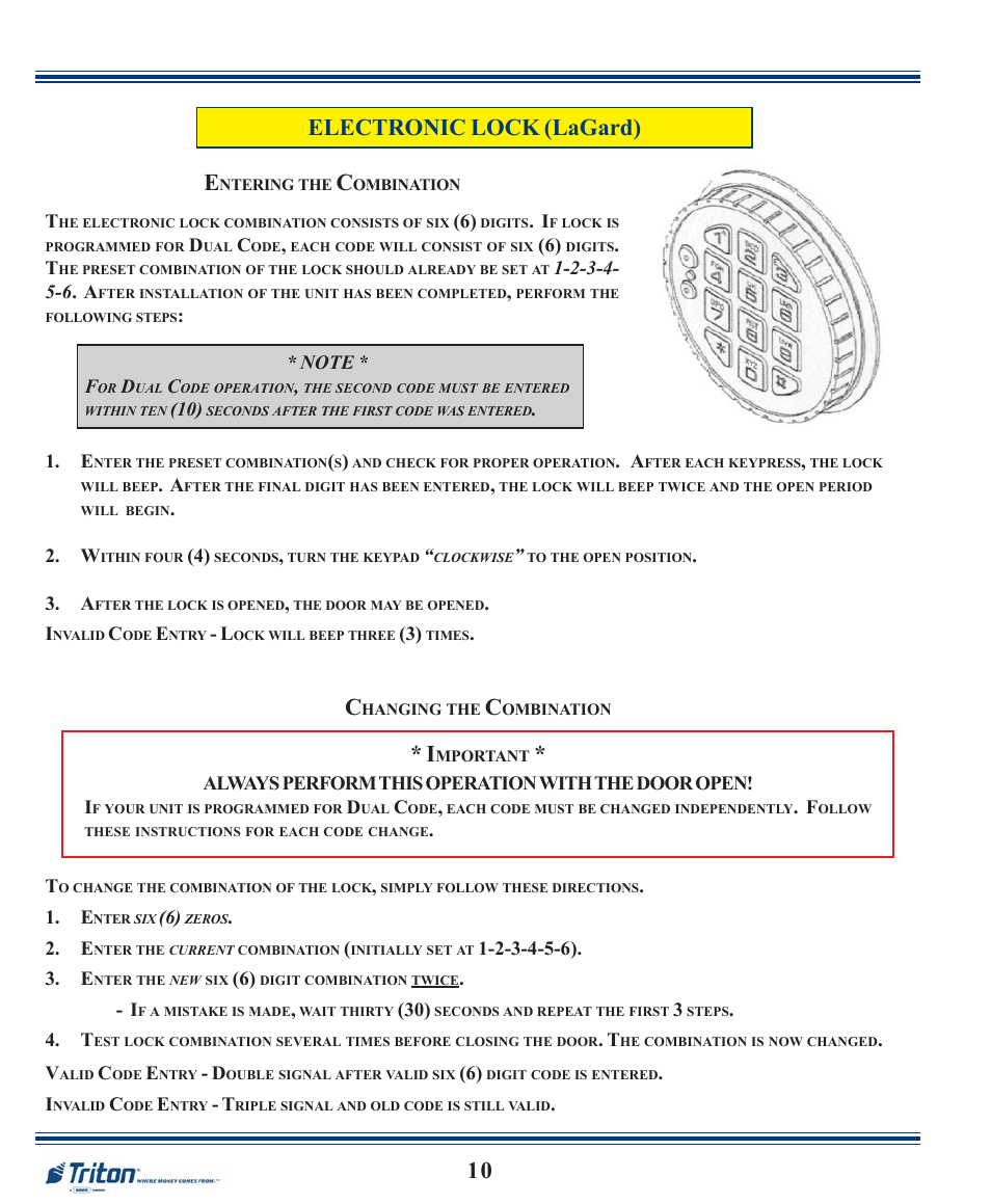10 electronic lock (lagard) e | Triton FT7000XP Quick Reference Guide User Manual | Page 10 / 12