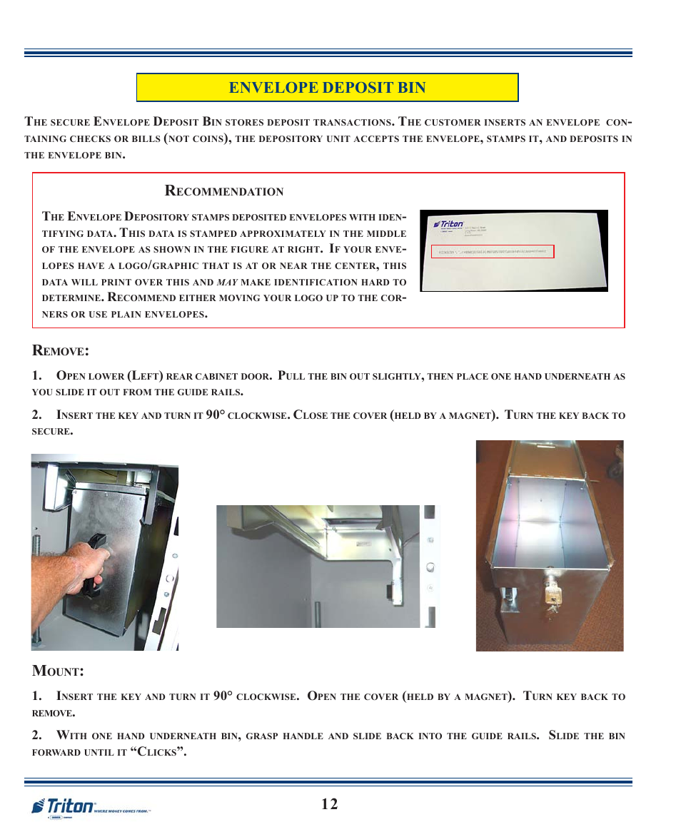 12 envelope deposit bin | Triton FT7000XP Quick Reference Guide User Manual | Page 12 / 12