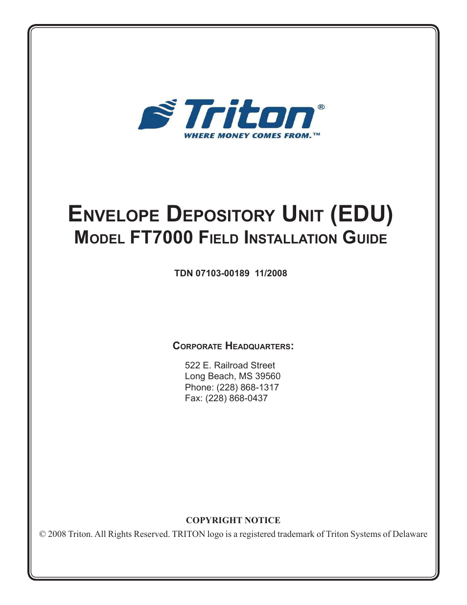 Triton FT7000 EDU Installation Manual User Manual | 14 pages