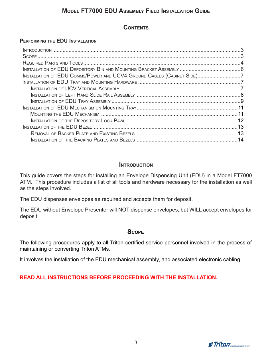 Ft7000 edu a | Triton FT7000 EDU Installation Manual User Manual | Page 3 / 14