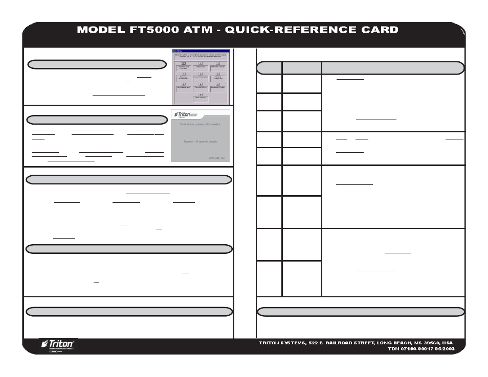 Triton FT5000 Quick Reference Guide User Manual | 2 pages