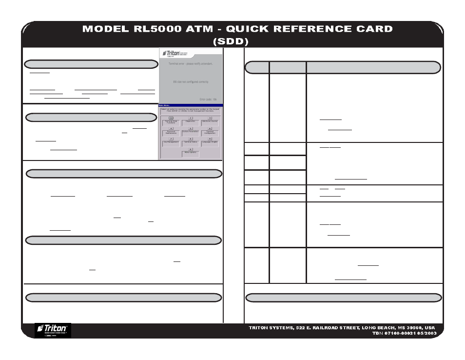 Triton RL5000 SDD Quick Reference Guide User Manual | 2 pages