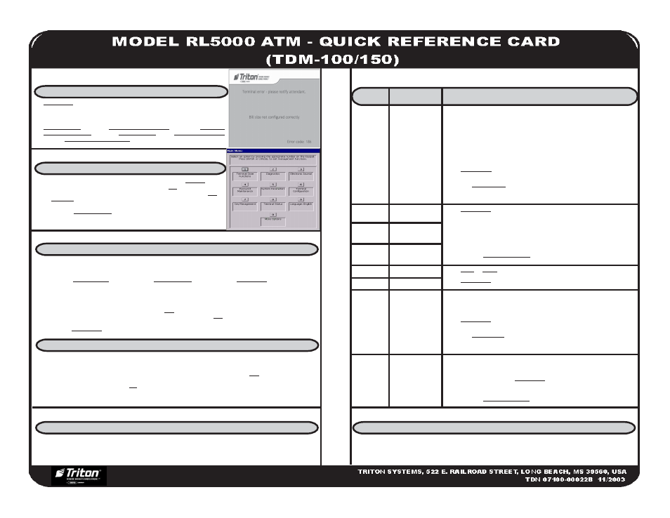 Triton RL5000 TDM100_150 Quick Reference Guide User Manual | 2 pages