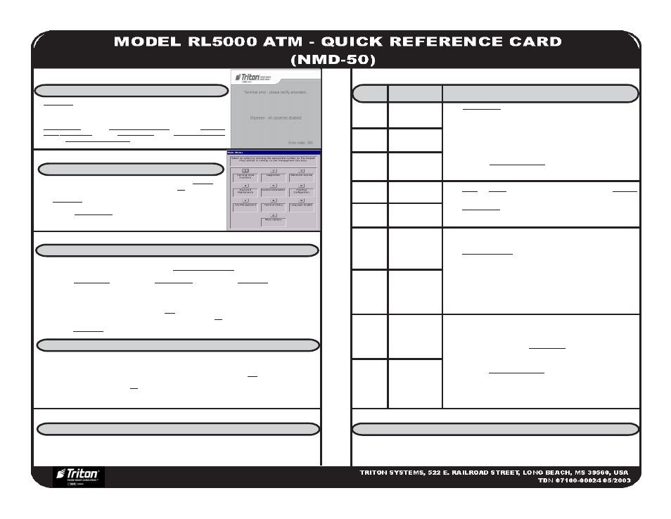 Triton RL5000 NMD-50 Quick Reference Guide User Manual | 2 pages