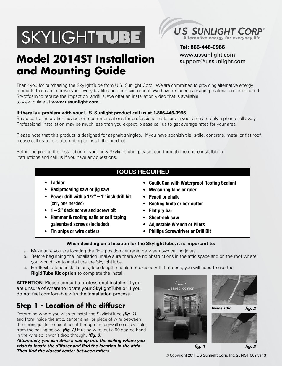 U.S. Sunlight 2014ST Skylight Tube User Manual | 8 pages
