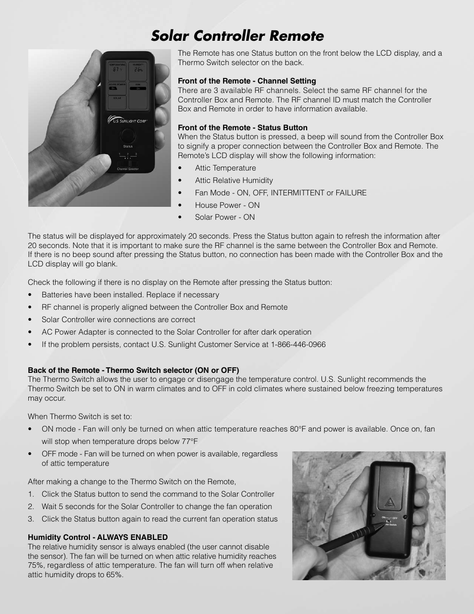 Solar controller remote | U.S. Sunlight SC12 Solar Controller User Manual | Page 5 / 8