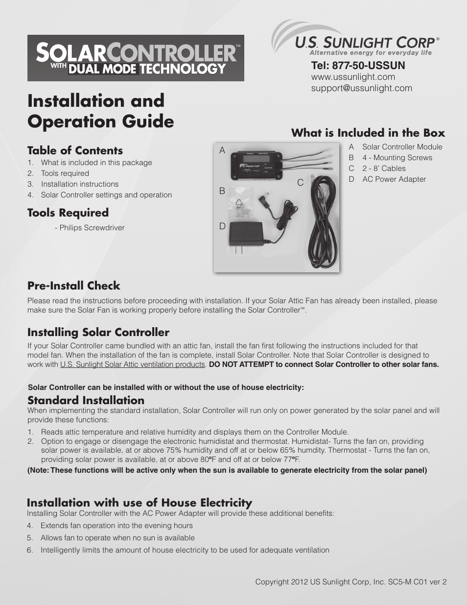 U.S. Sunlight SC5-M Solar Controller Module User Manual | 4 pages