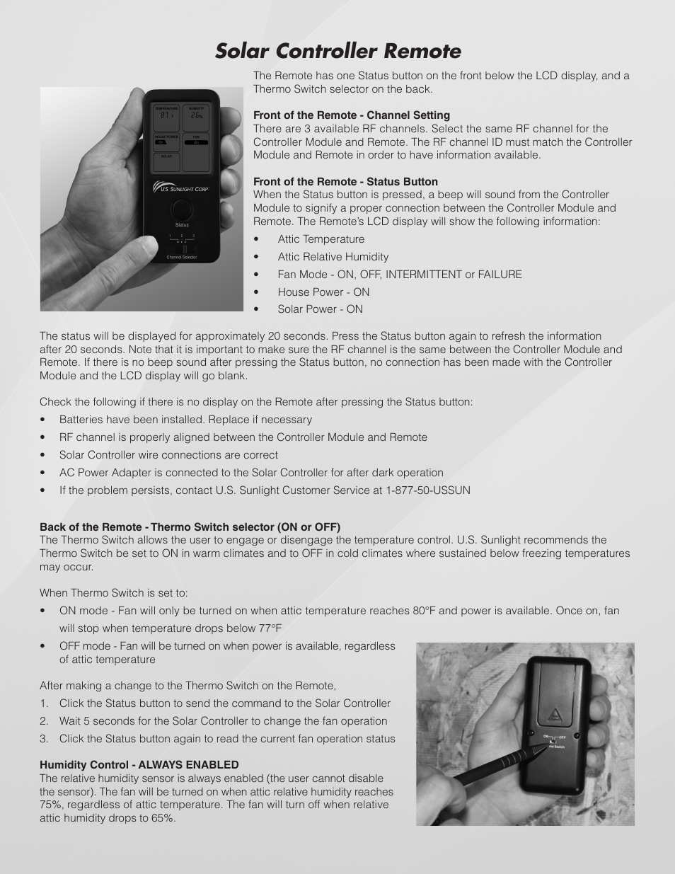 Solar controller remote | U.S. Sunlight SC5-R Solar Controller Remote User Manual | Page 3 / 6