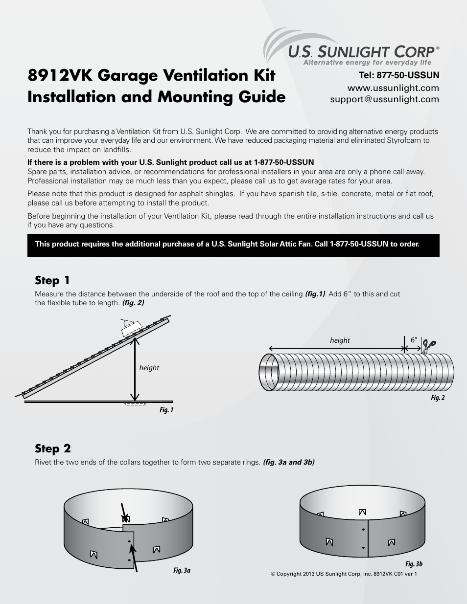 U.S. Sunlight 8912VK Garage Ventilation Kit User Manual | 3 pages