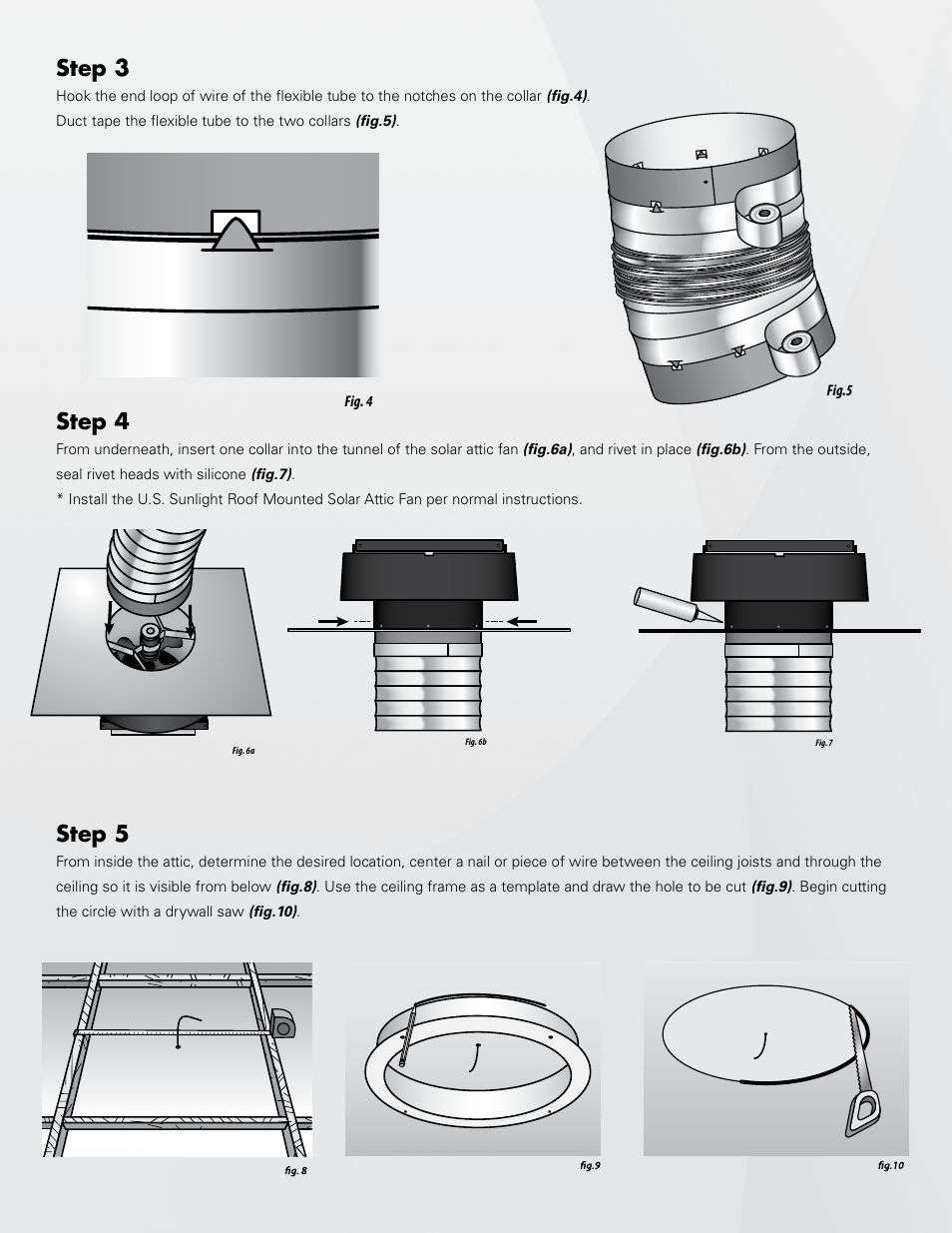 Step 3, Step 4, Step 5 | U.S. Sunlight 8912VK Garage Ventilation Kit User Manual | Page 2 / 3
