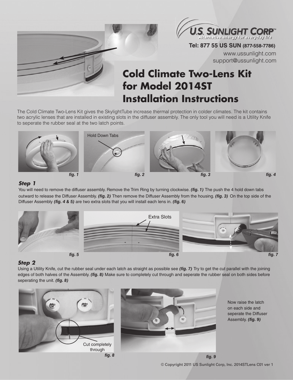 U.S. Sunlight 2014ST Cold Weather Lens Kit User Manual | 2 pages