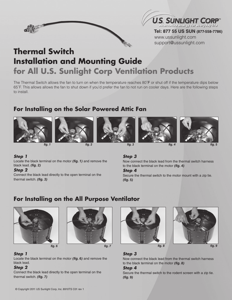 U.S. Sunlight Thermal Switch User Manual | 1 page