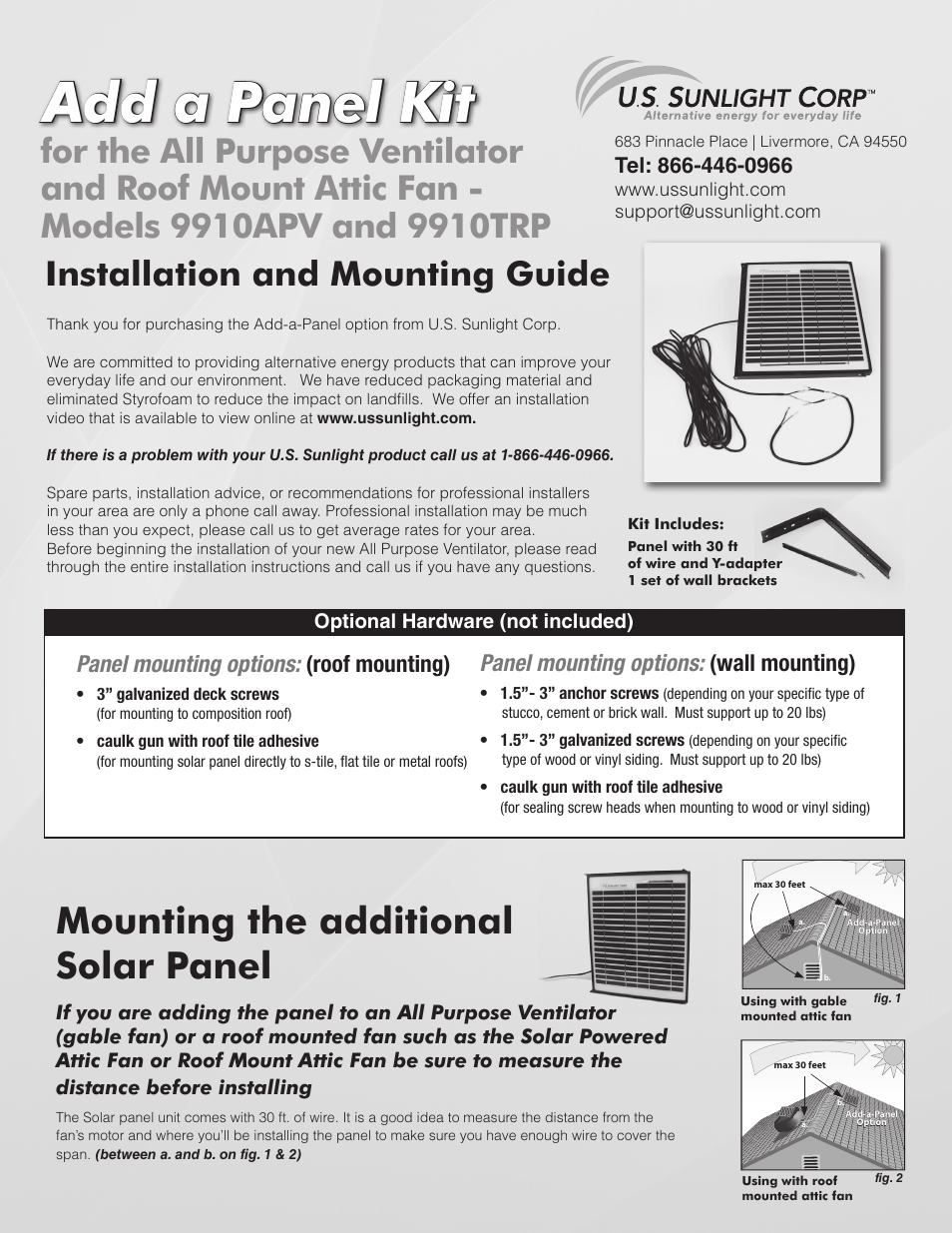 U.S. Sunlight 9910TRP Solar Panel User Manual | 4 pages