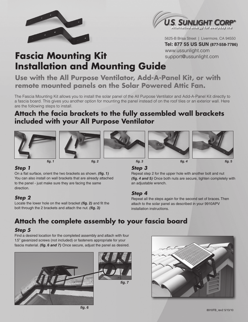 U.S. Sunlight Fascia Mounting Brackets User Manual | 1 page
