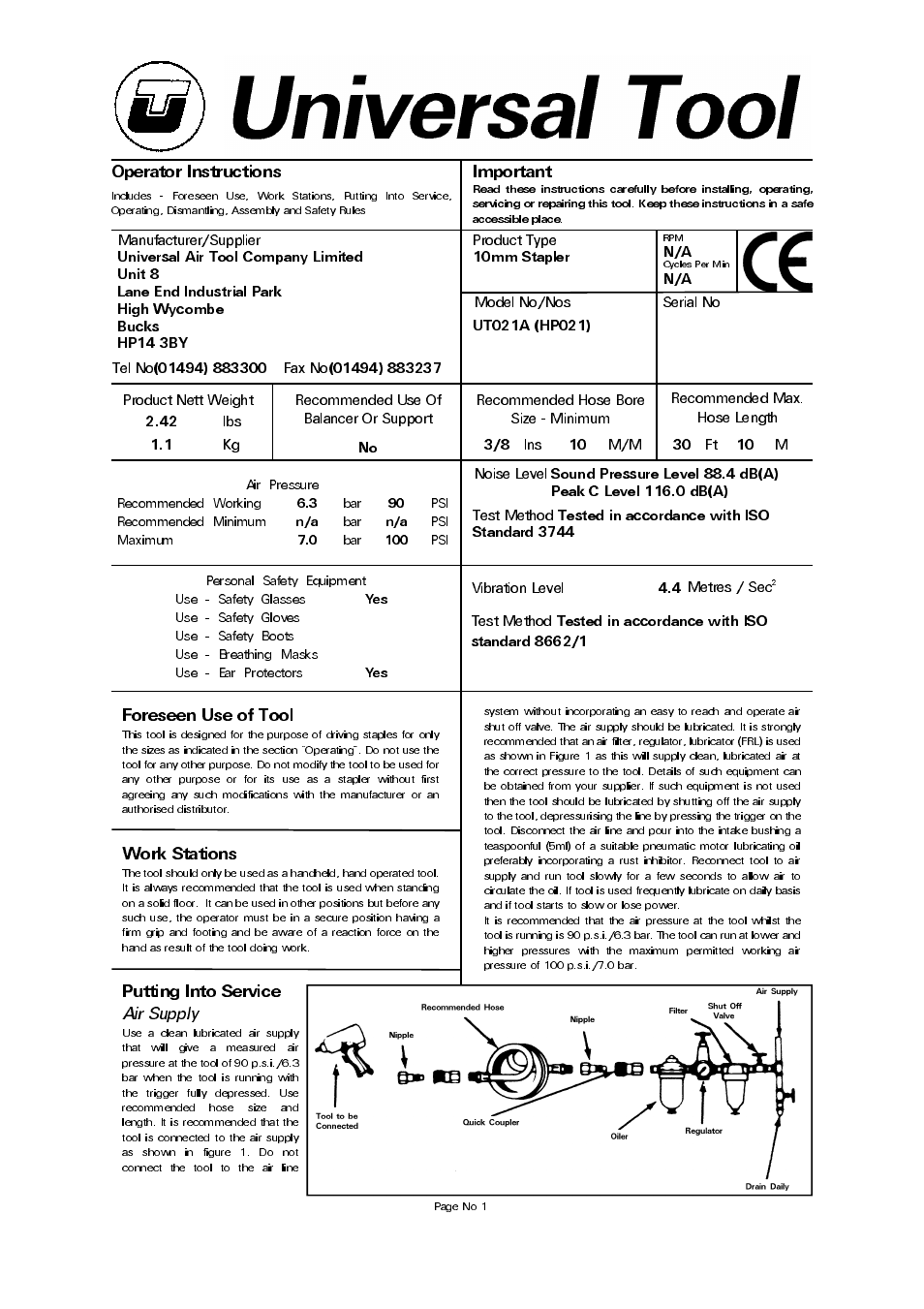 Universal Air Tools UT021A (HP021) User Manual | 4 pages