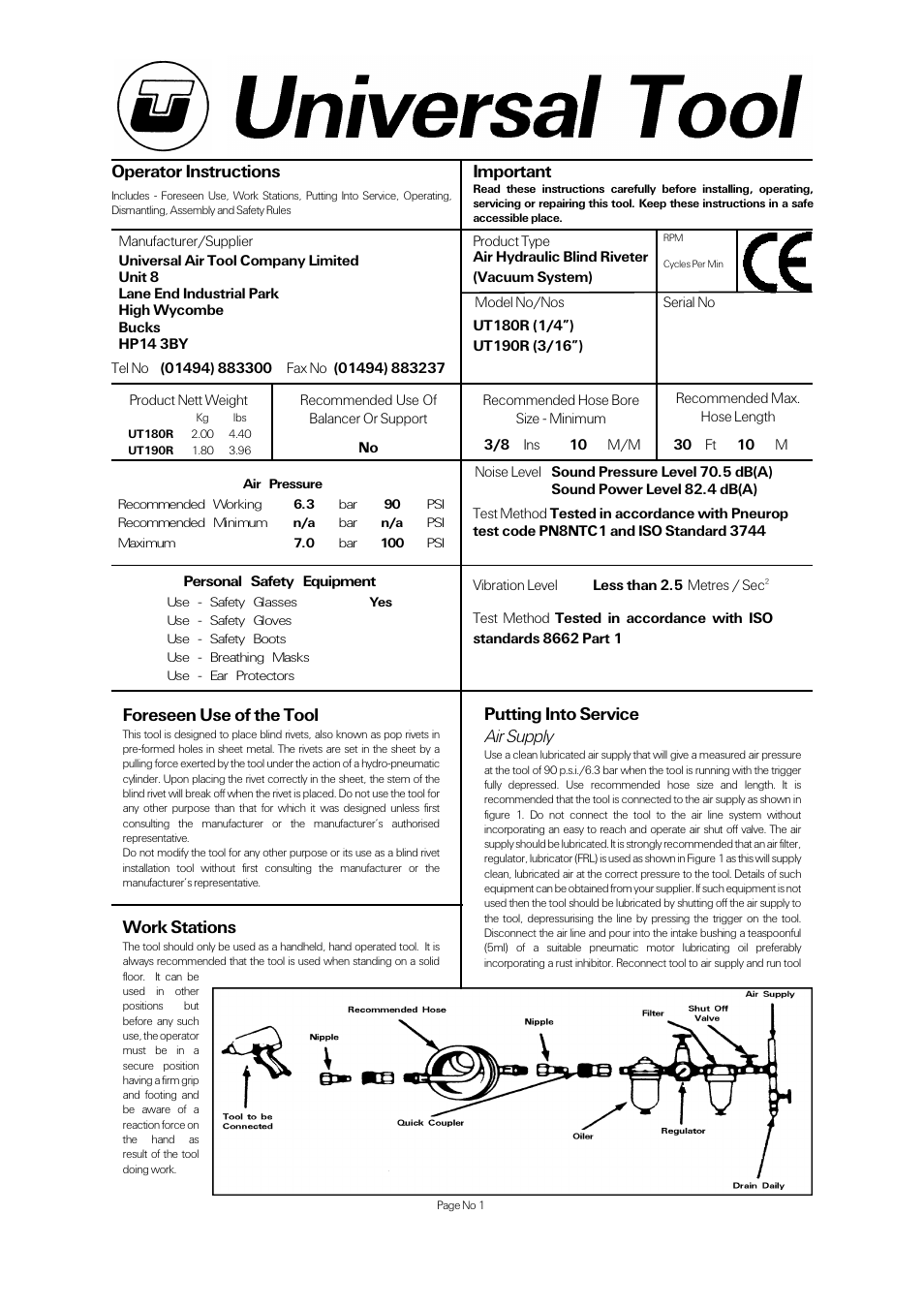 Universal Air Tools UT190R (3/16) User Manual | 4 pages