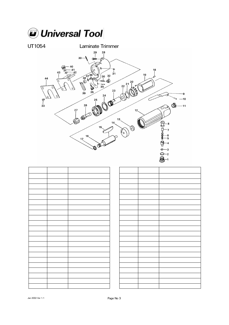 Ut1054 laminate trimmer | Universal Air Tools UT1054 User Manual | Page 3 / 4