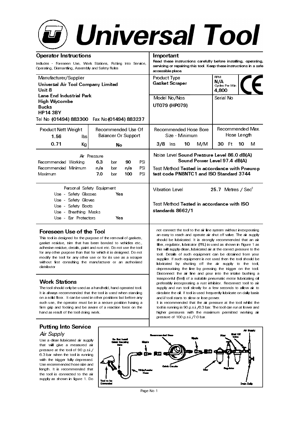 Universal Air Tools UT079 (HP079) User Manual | 4 pages