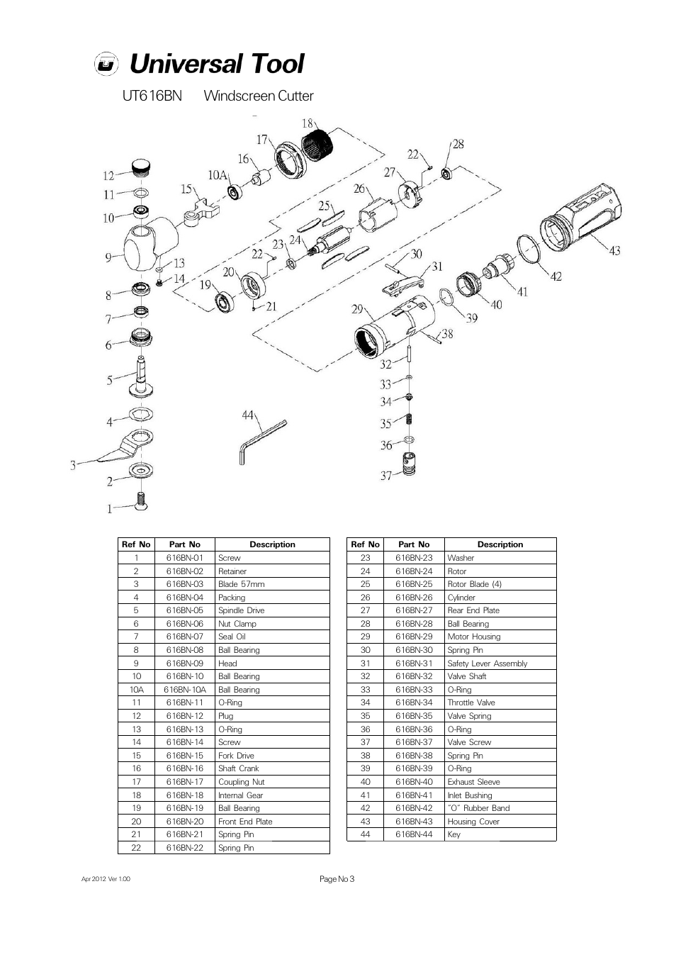 Ut616bn windscreen cutter | Universal Air Tools UT616BN User Manual | Page 3 / 4