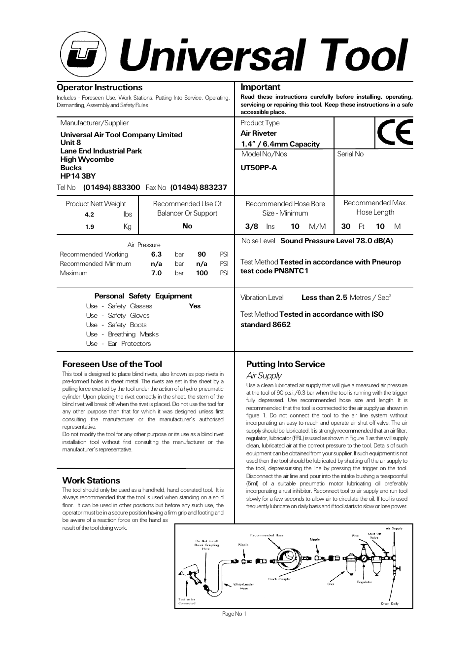 Universal Air Tools UT50PP-A User Manual | 4 pages