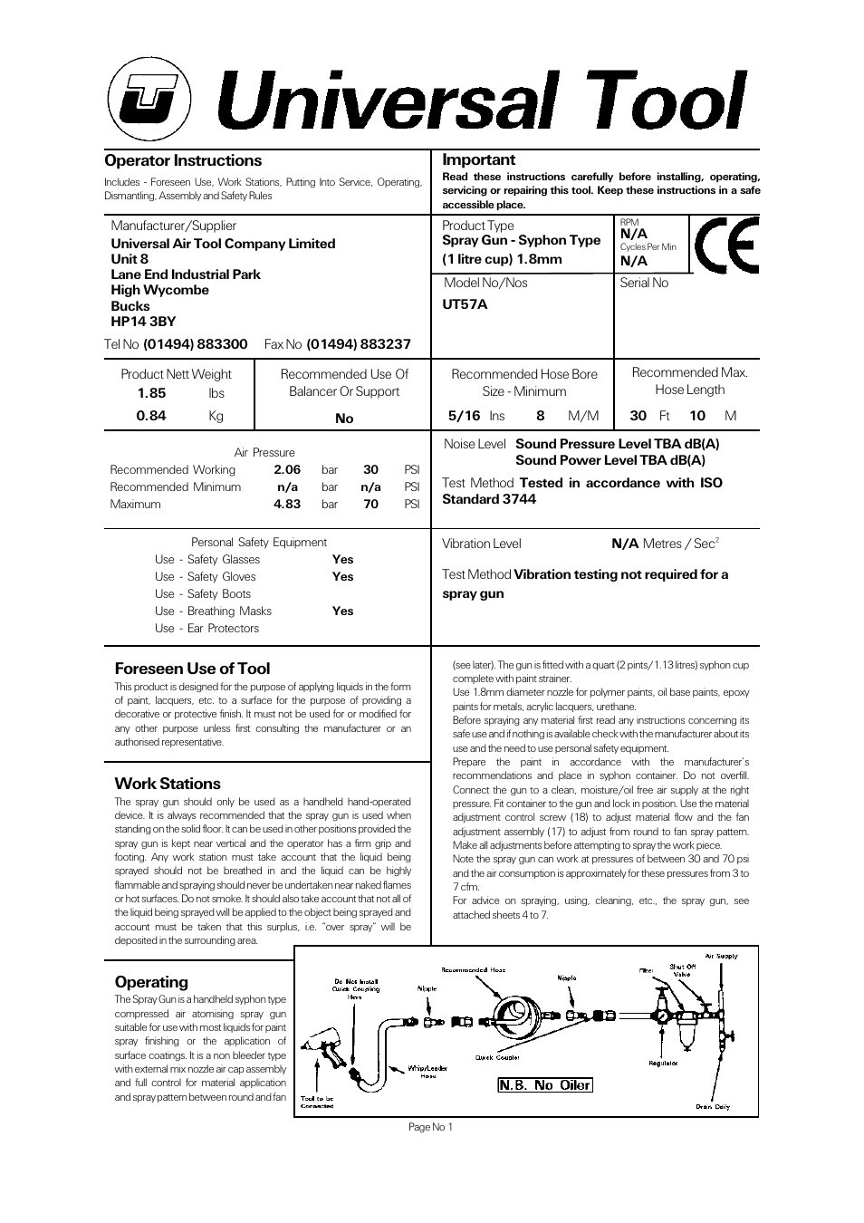 Universal Air Tools UT57A User Manual | 8 pages