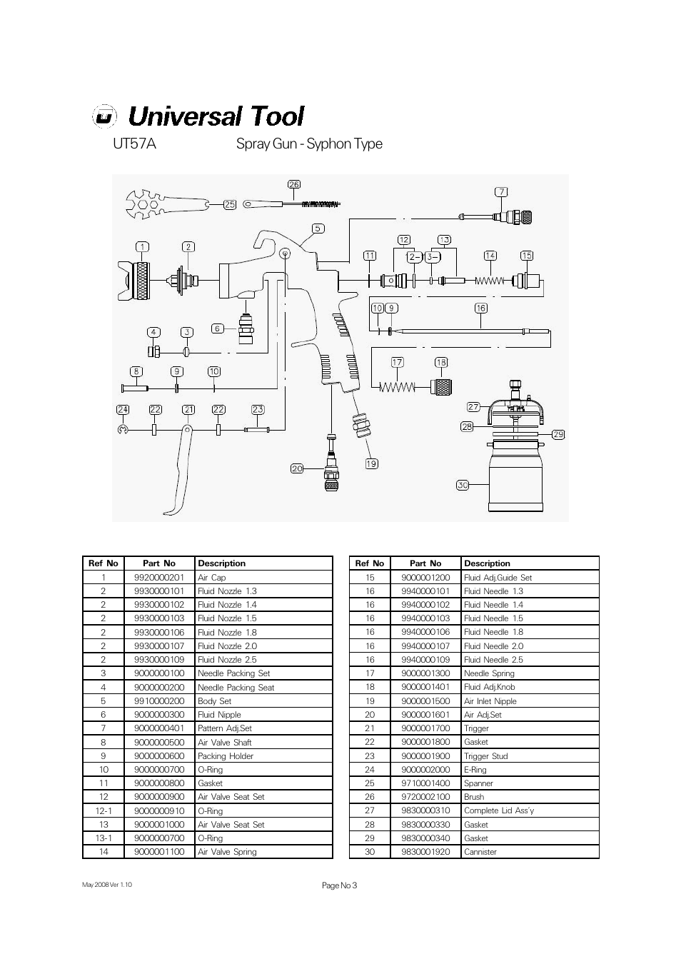 Ut57a spray gun - syphon type | Universal Air Tools UT57A User Manual | Page 3 / 8