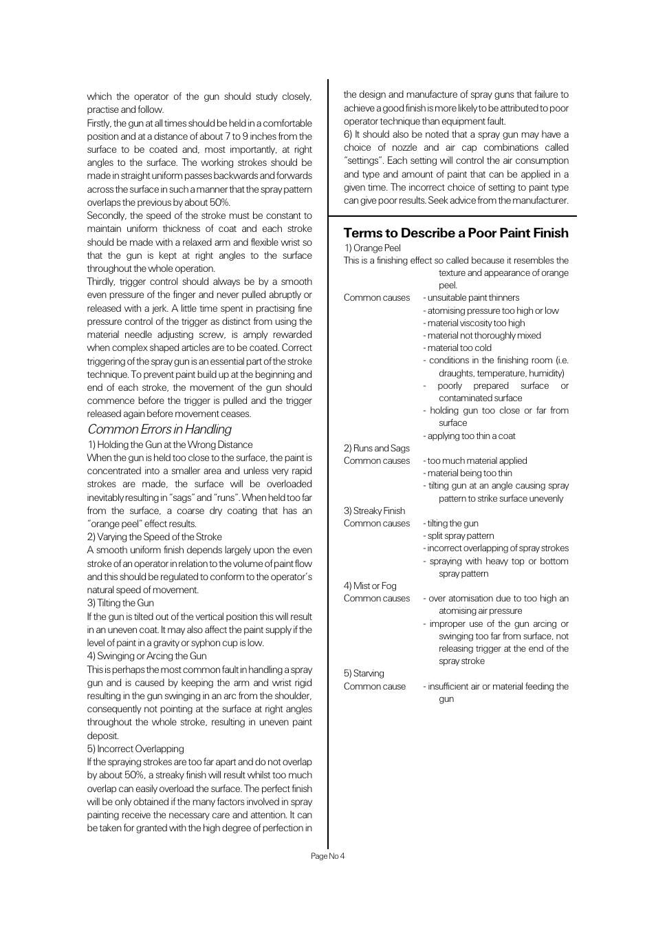 Terms to describe a poor paint finish, Common errors in handling | Universal Air Tools UT57A User Manual | Page 4 / 8