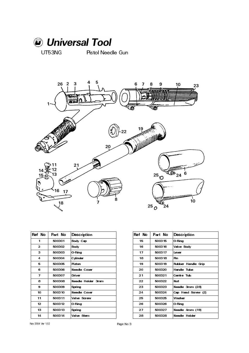 Ut53ng pistol needle gun | Universal Air Tools UT53NG User Manual | Page 3 / 4