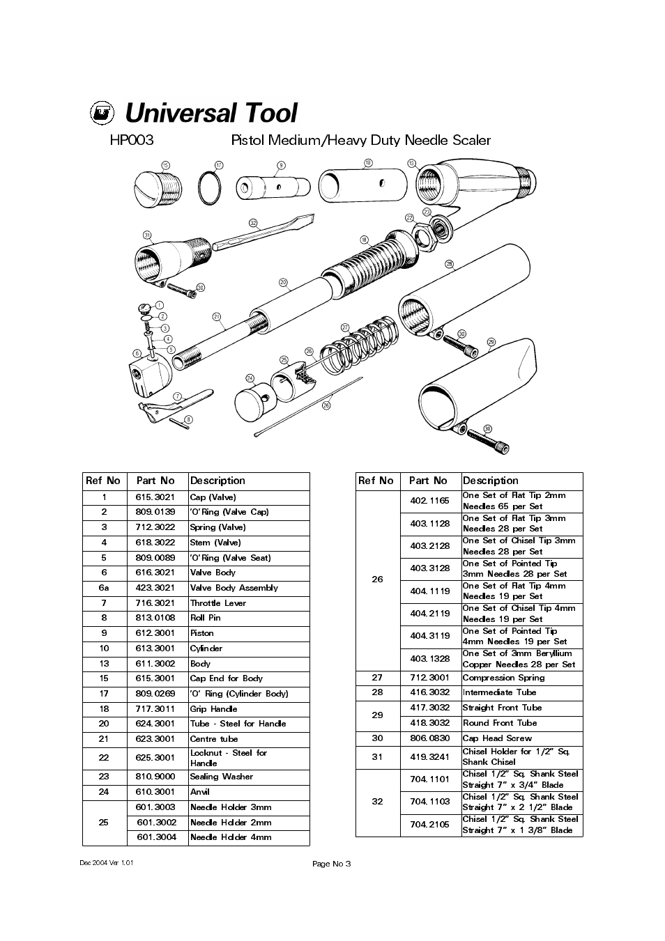Universal Air Tools HP003 User Manual | 1 page