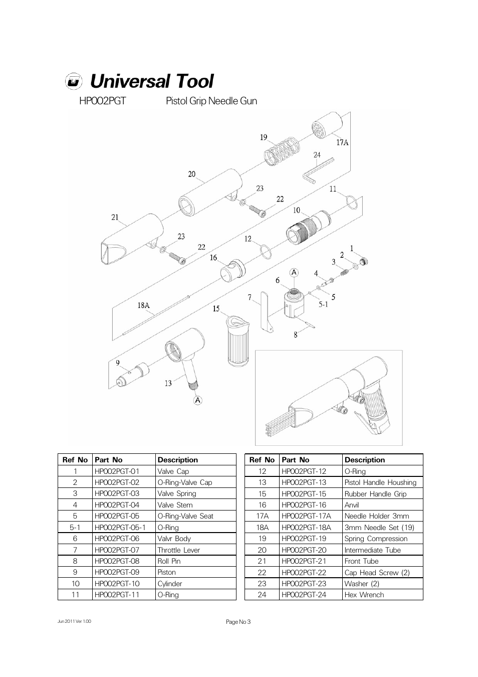 Hp002pgt pistol grip needle gun | Universal Air Tools HP002PGT User Manual | Page 3 / 4