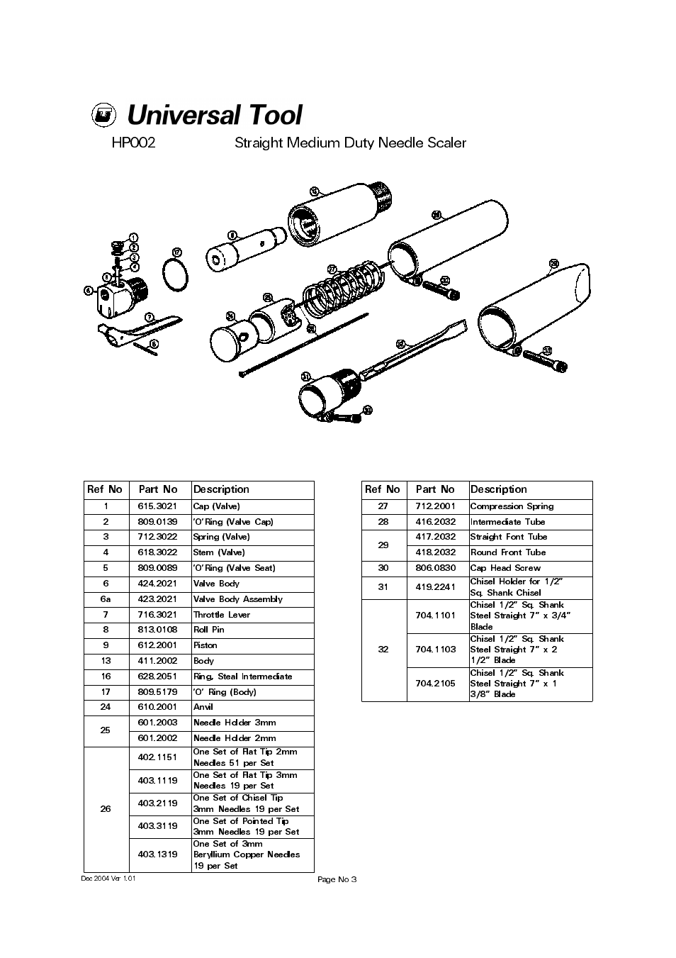 Universal Air Tools HP002 User Manual | 1 page