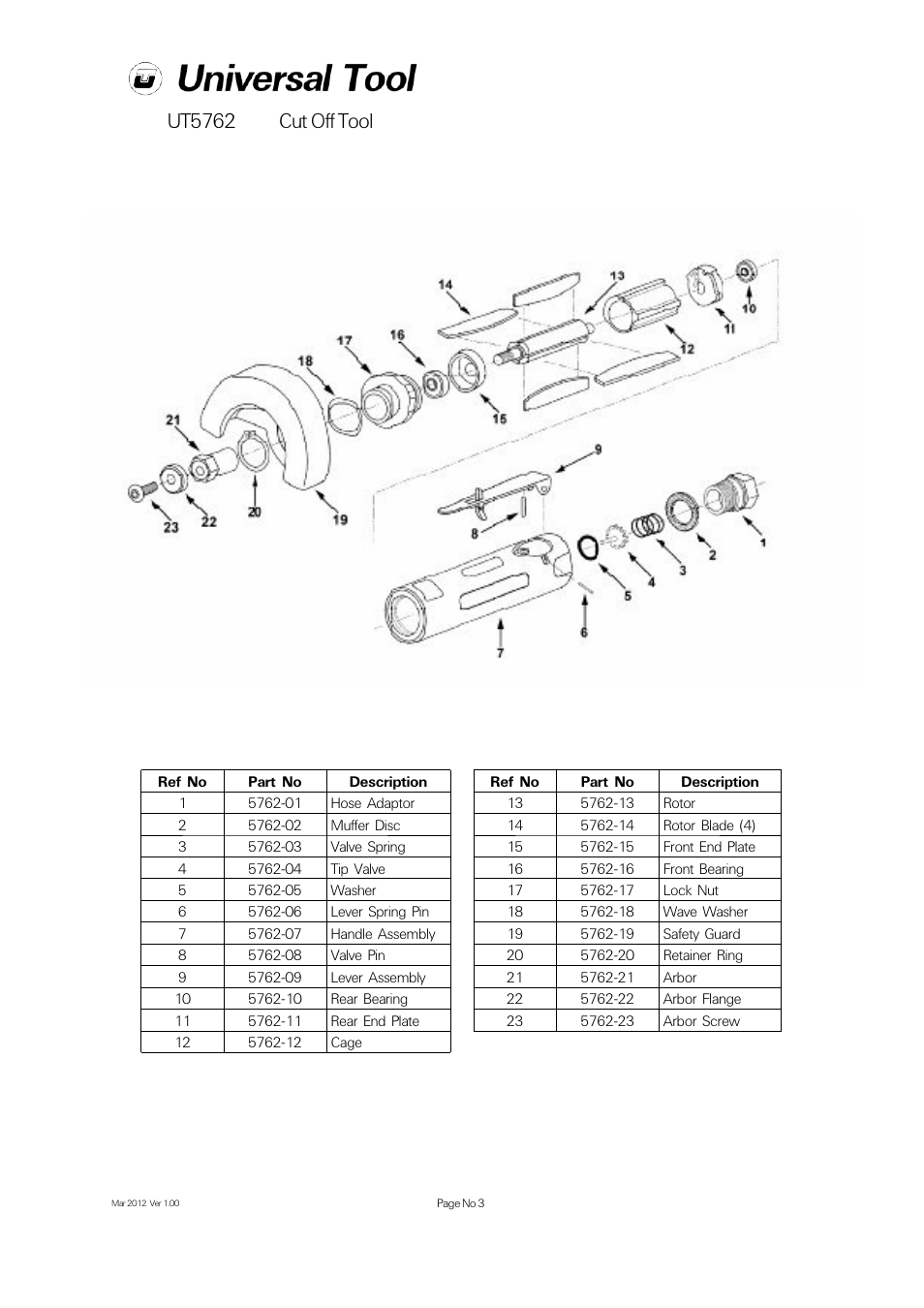 Ut5762 cut off tool | Universal Air Tools UT5762 User Manual | Page 3 / 4
