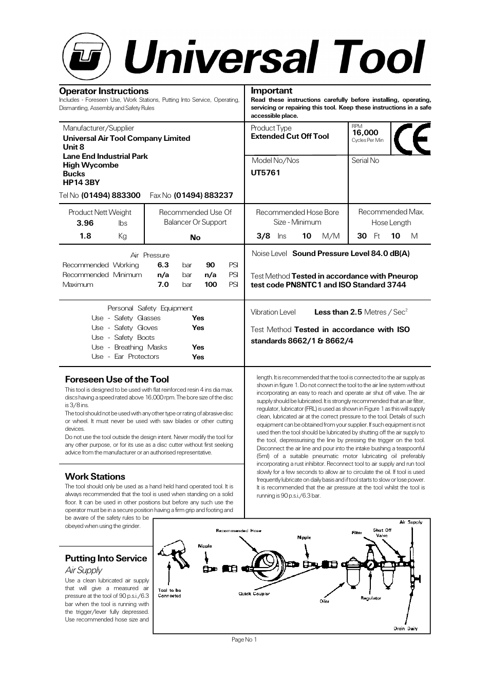 Universal Air Tools UT5761 User Manual | 4 pages