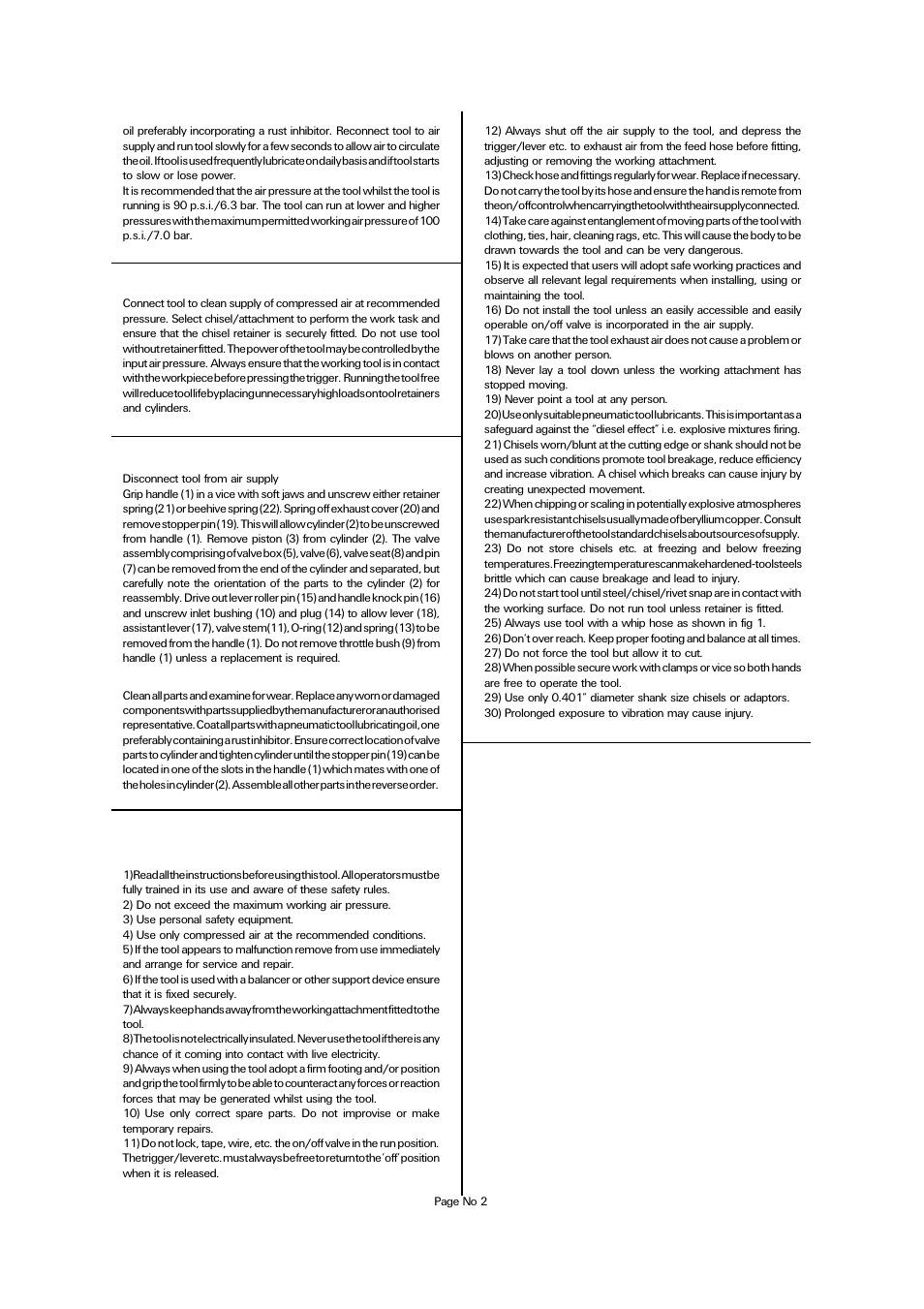 Dismantling & assembly instructions, Reassembly, Operating | Safety rules for a percussive air hammer | Universal Air Tools UT4X (4X) User Manual | Page 2 / 4