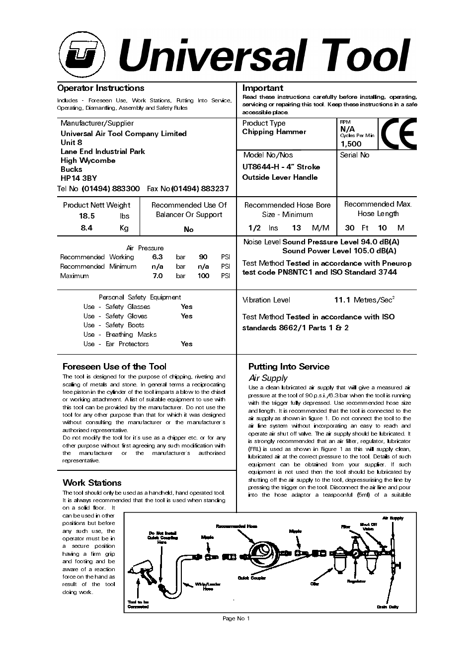 Universal Air Tools UT8644-H - 4 Stroke User Manual | 4 pages