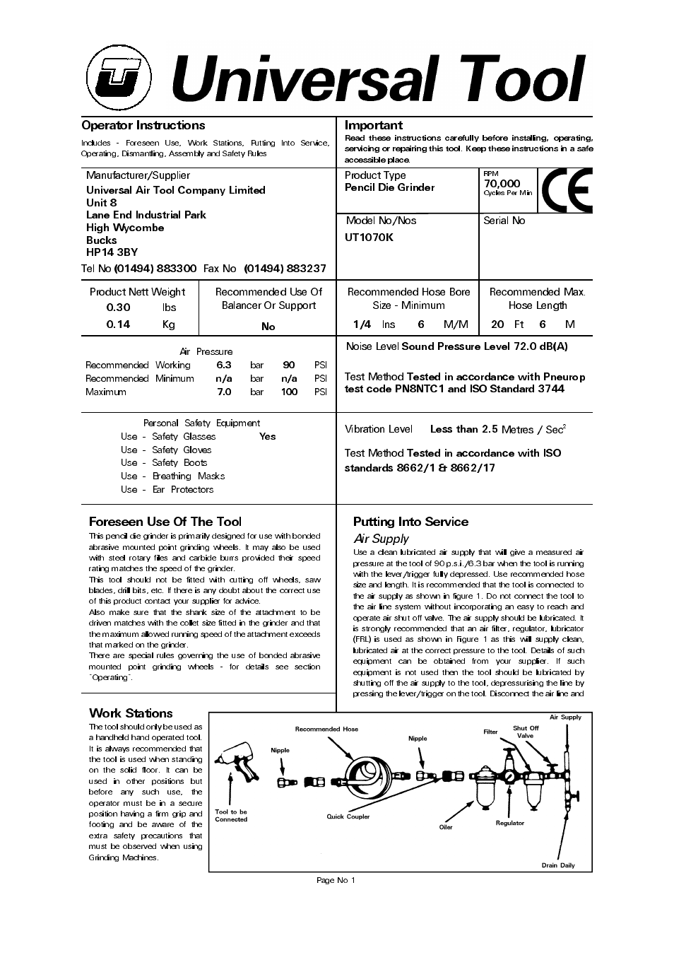 Universal Air Tools UT1070K User Manual | 4 pages