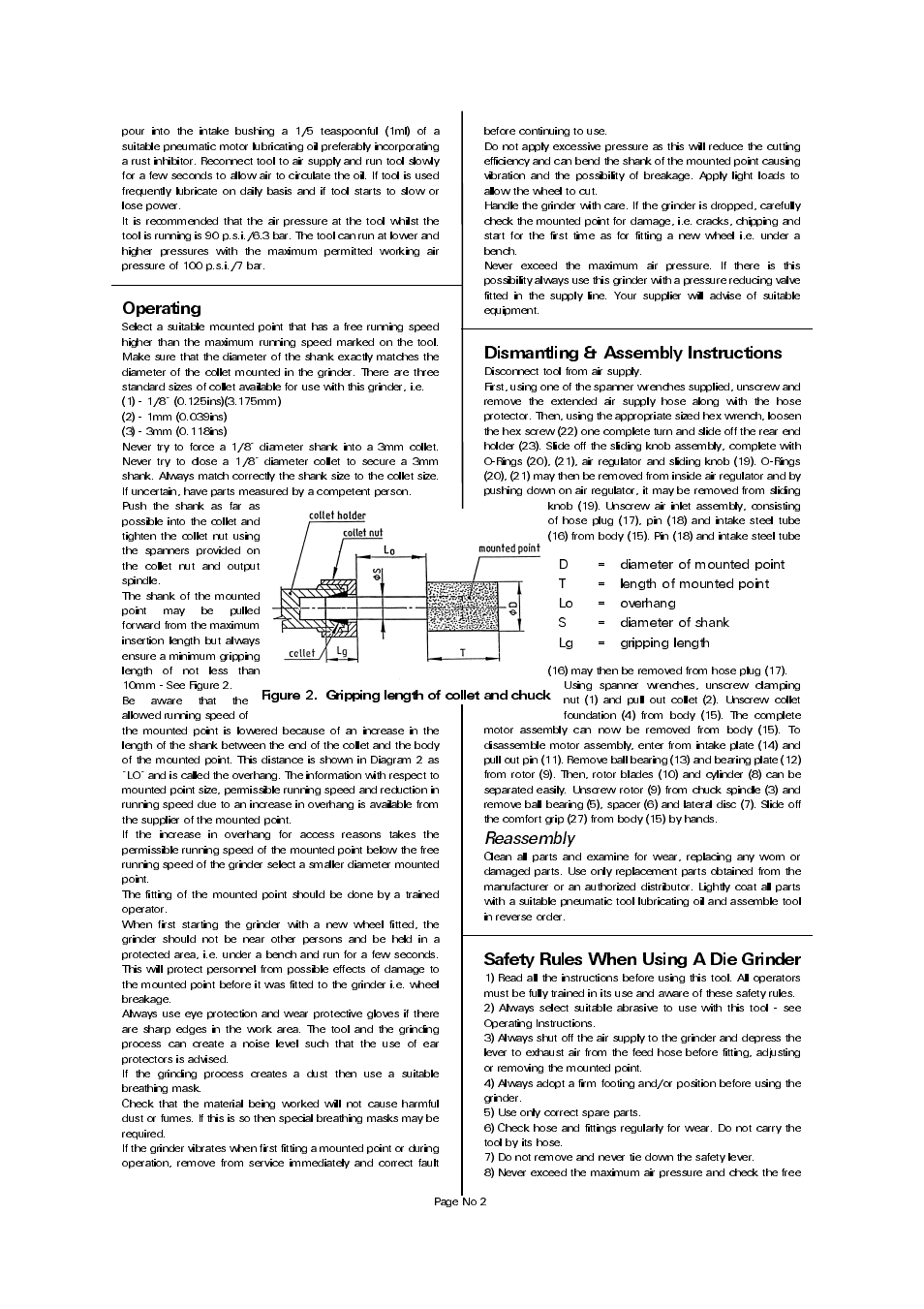 Operating, Dismantling & assembly instructions, Reassembly | Universal Air Tools UT1070K User Manual | Page 2 / 4