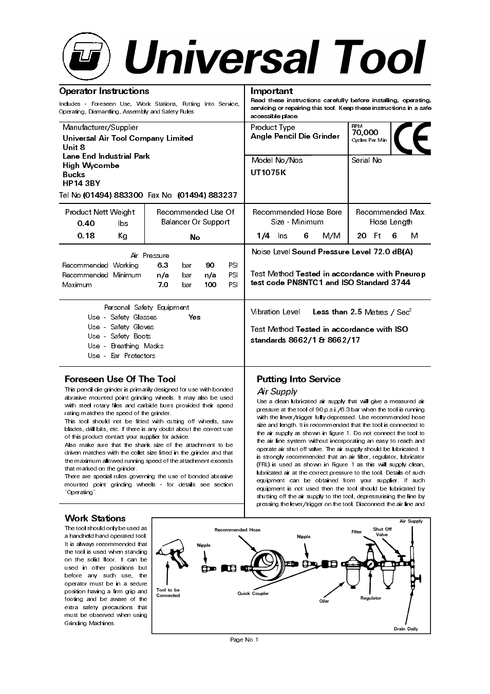 Universal Air Tools UT1075K User Manual | 4 pages