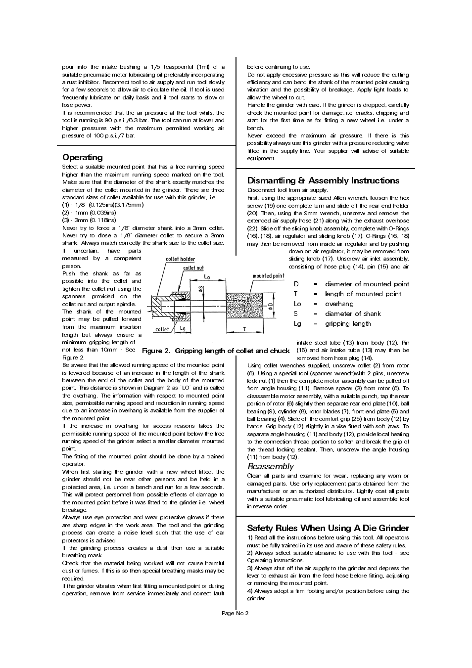 Dismantling & assembly instructions, Safety rules when using a die grinder, Reassembly | Universal Air Tools UT1075K User Manual | Page 2 / 4