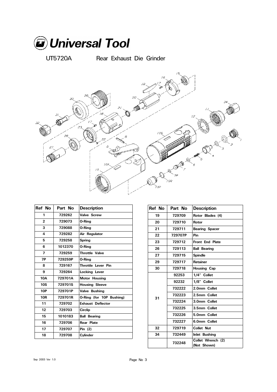 Ut5720a rear exhaust die grinder | Universal Air Tools UT5720A User Manual | Page 3 / 4