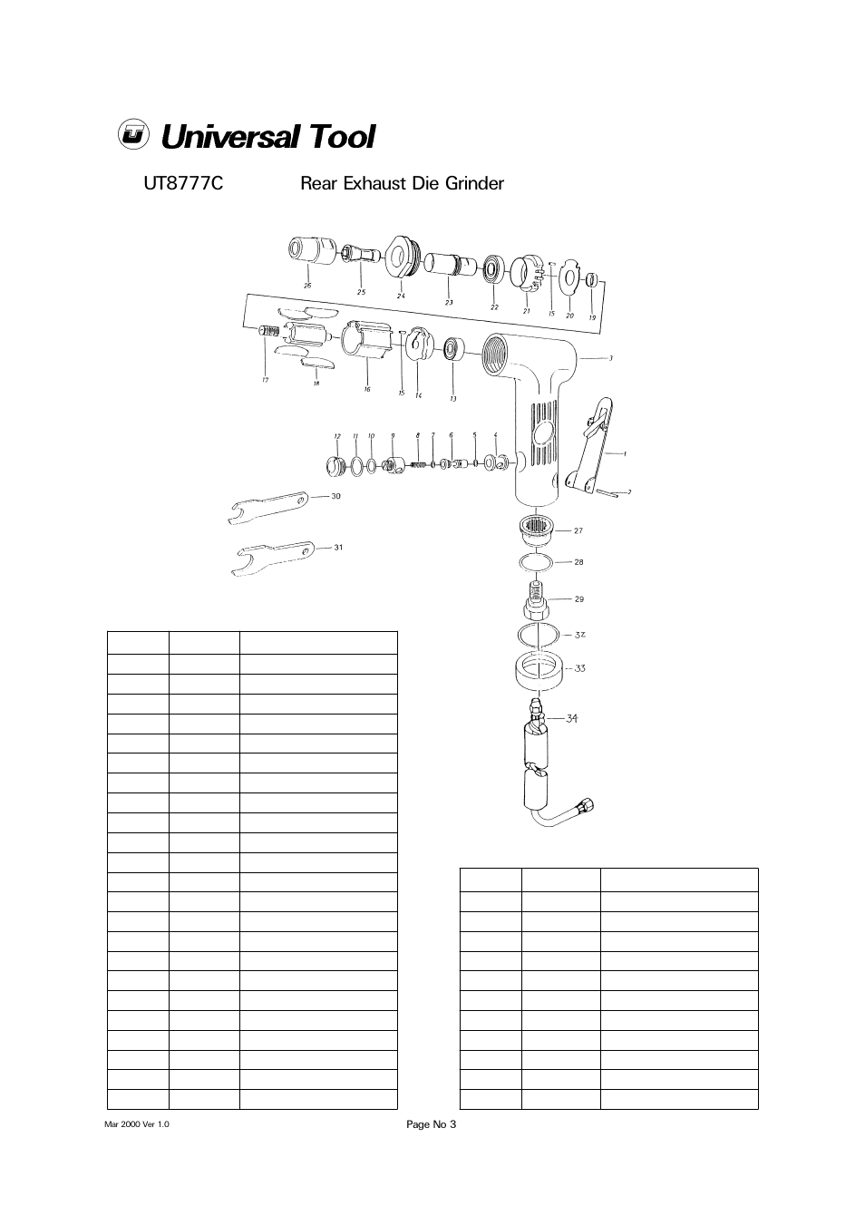 Ut8777c rear exhaust die grinder, Ref no part no description | Universal Air Tools UT8777C User Manual | Page 3 / 4