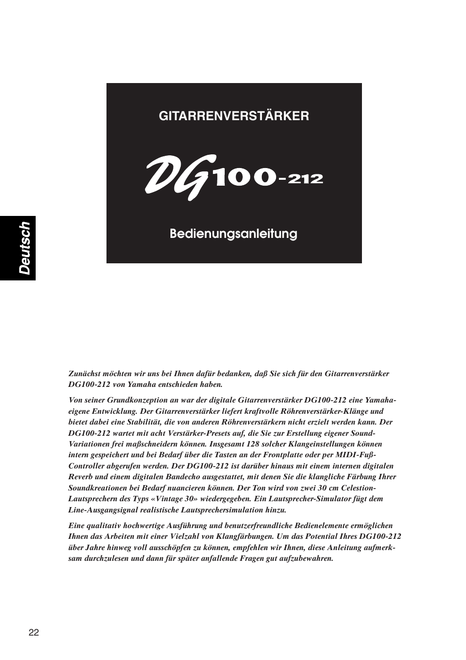 Gitarrenverstärker, Gitarrenverstärker bedienungsanleitung | Yamaha DG100-212 User Manual | Page 22 / 32