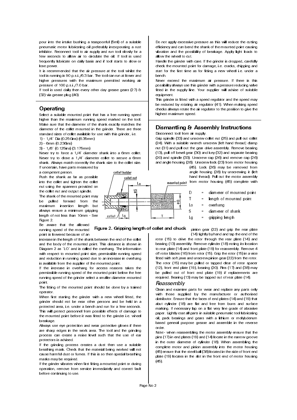 Operating, Dismantling & assembly instructions, Reassembly | Universal Air Tools UT5715 User Manual | Page 2 / 4