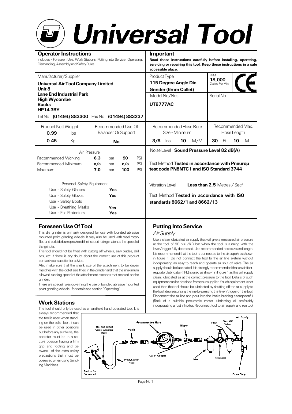 Universal Air Tools UT8777AC User Manual | 4 pages