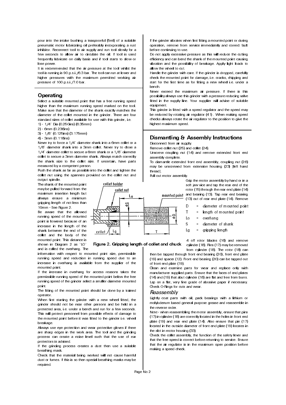 Operating, Dismantling & assembly instructions, Reassembly | Universal Air Tools UT5735 User Manual | Page 2 / 4